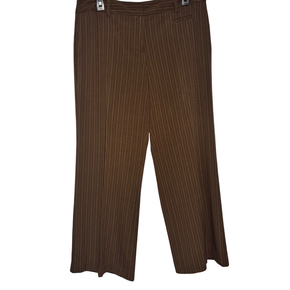 Y2K Pinstripe Wide Leg Pants Brown Petite Size 10 Career Office Siren Corporate